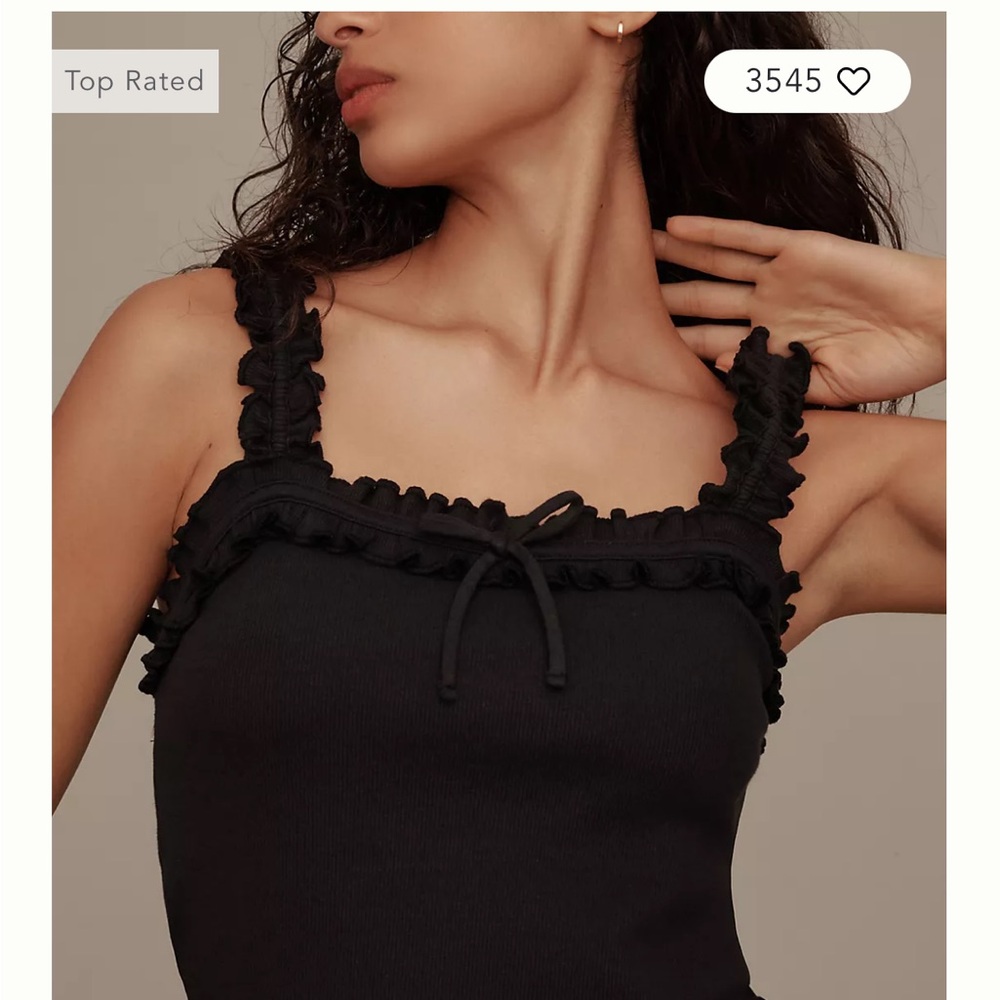 Anthropologie Maeve Black Ruffled Tank Top